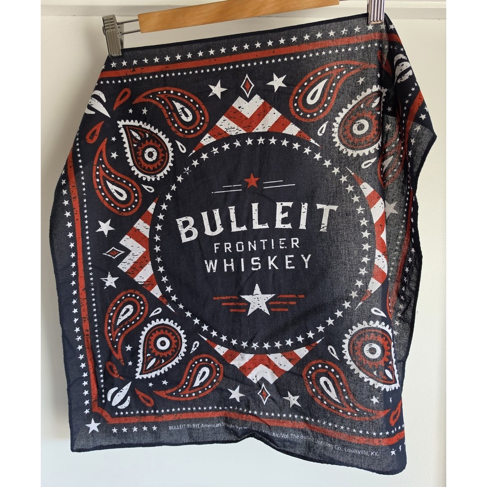 Bulleit Whiskey Bandana Black Red White Western Unisex Scarf Wrap Head